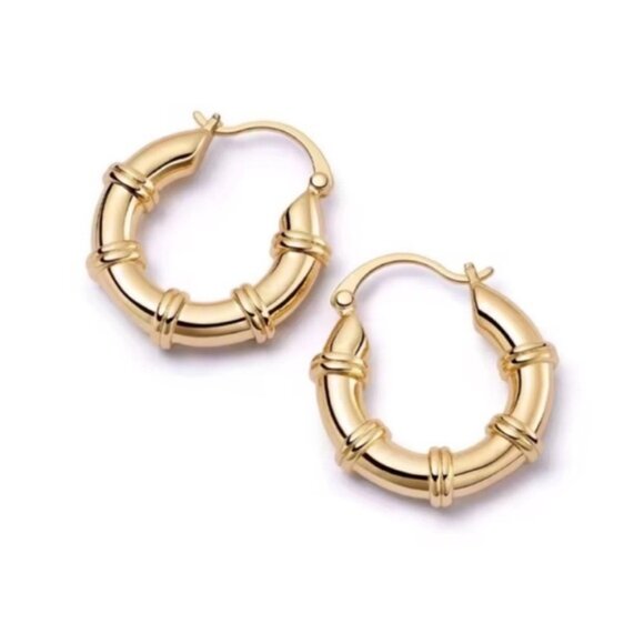 Anthropologie Jewelry - New! Anthropologie London 14K Gold Plated Hoop Earrings NWOT